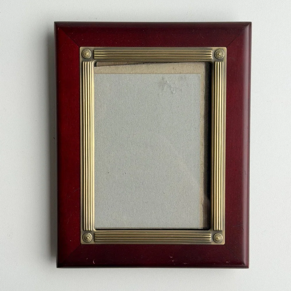 Vintage Wood Brass Picture Frame 5x7 Red Fluted Trim Old World French Farmhouse